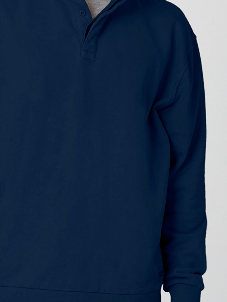 Collar Turtle Neck Buttoned Dunkelblau Sweatshirt