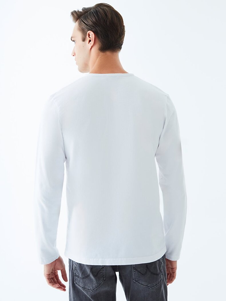 Basic Collar Turtle Neck Buttoned Weiss Sweatshirt