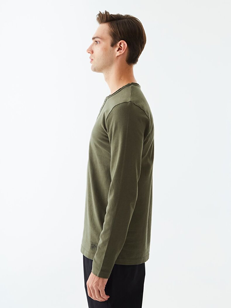 Basic Collar Turtle Neck Buttoned Grün Sweatshirt