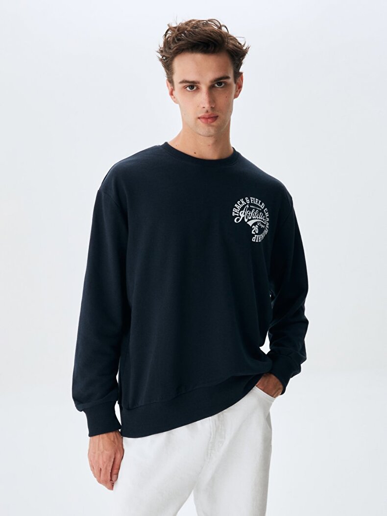 Contrast With Print Donkerblauw Sweatshirt