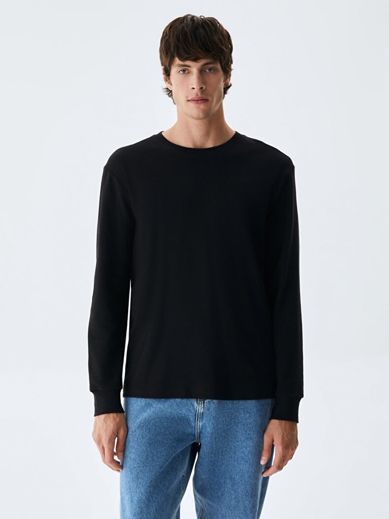 Bisiklet Yaka Siyah Sweatshırt