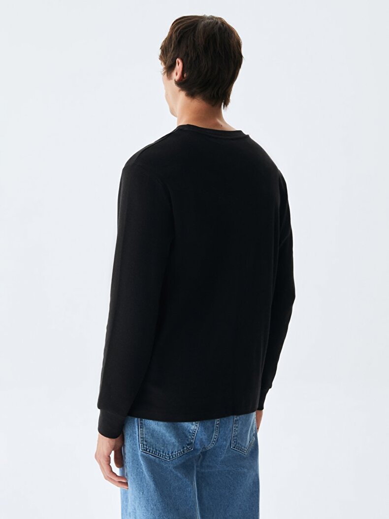 Bisiklet Yaka Siyah Sweatshırt