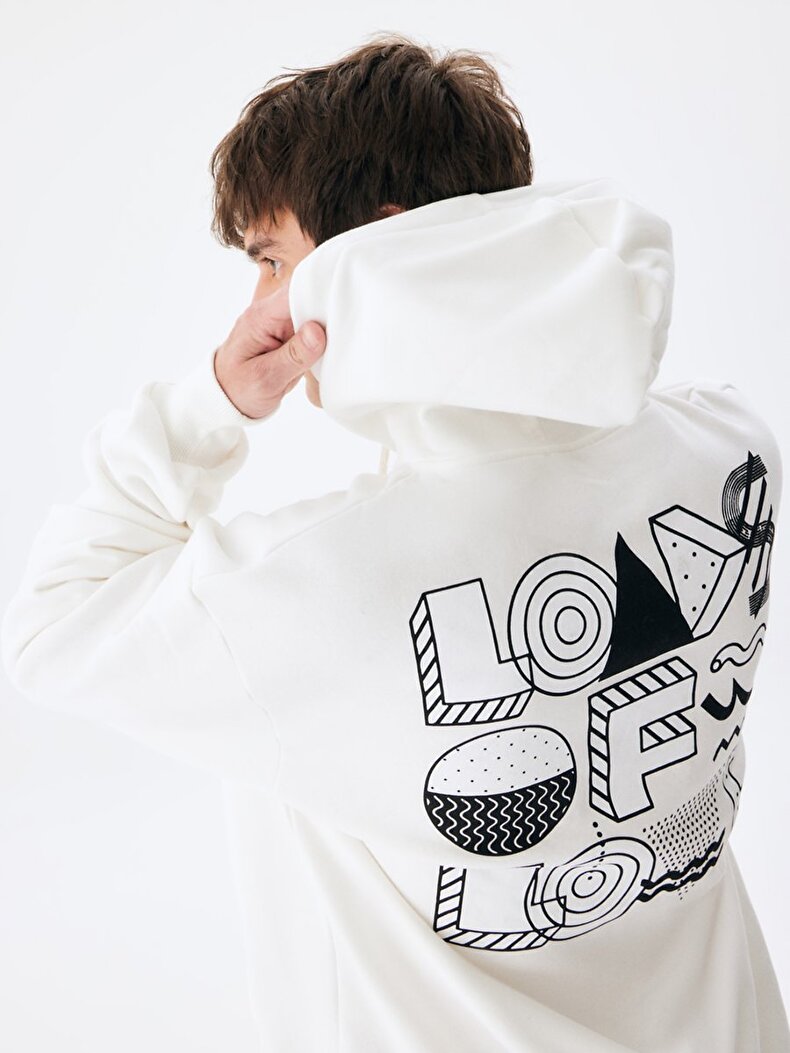 Graphic Print With Print With Hood White