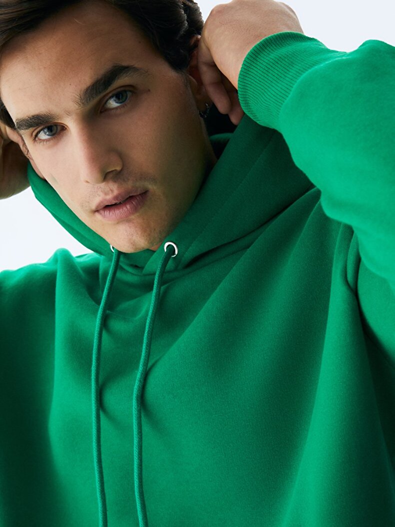 Basic With Hood Green Sweatshirt