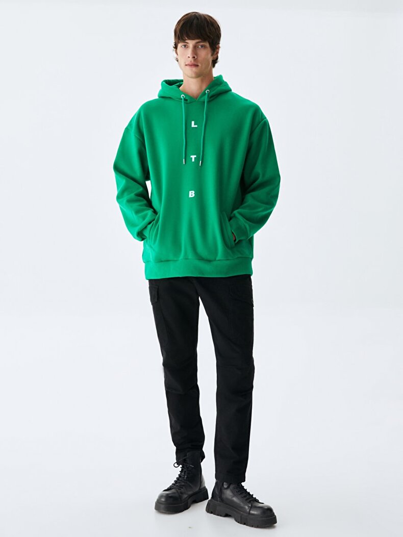 With Hood Print Green Sweatshirt