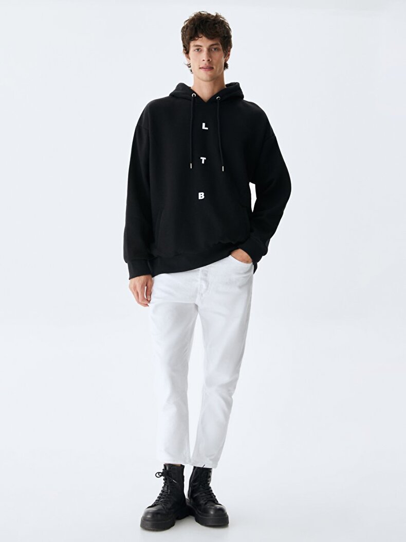 With Hood Print Schwarz Sweatshirt