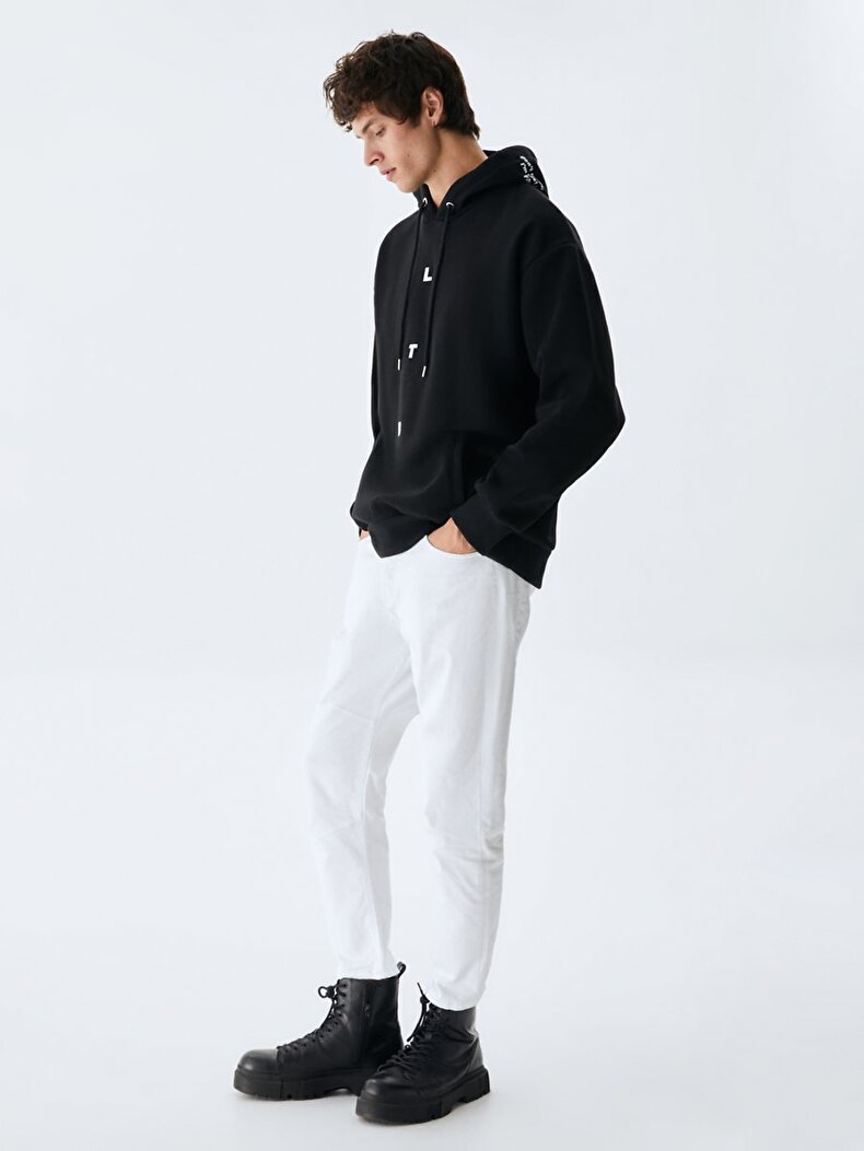 With Hood Print Schwarz Sweatshirt