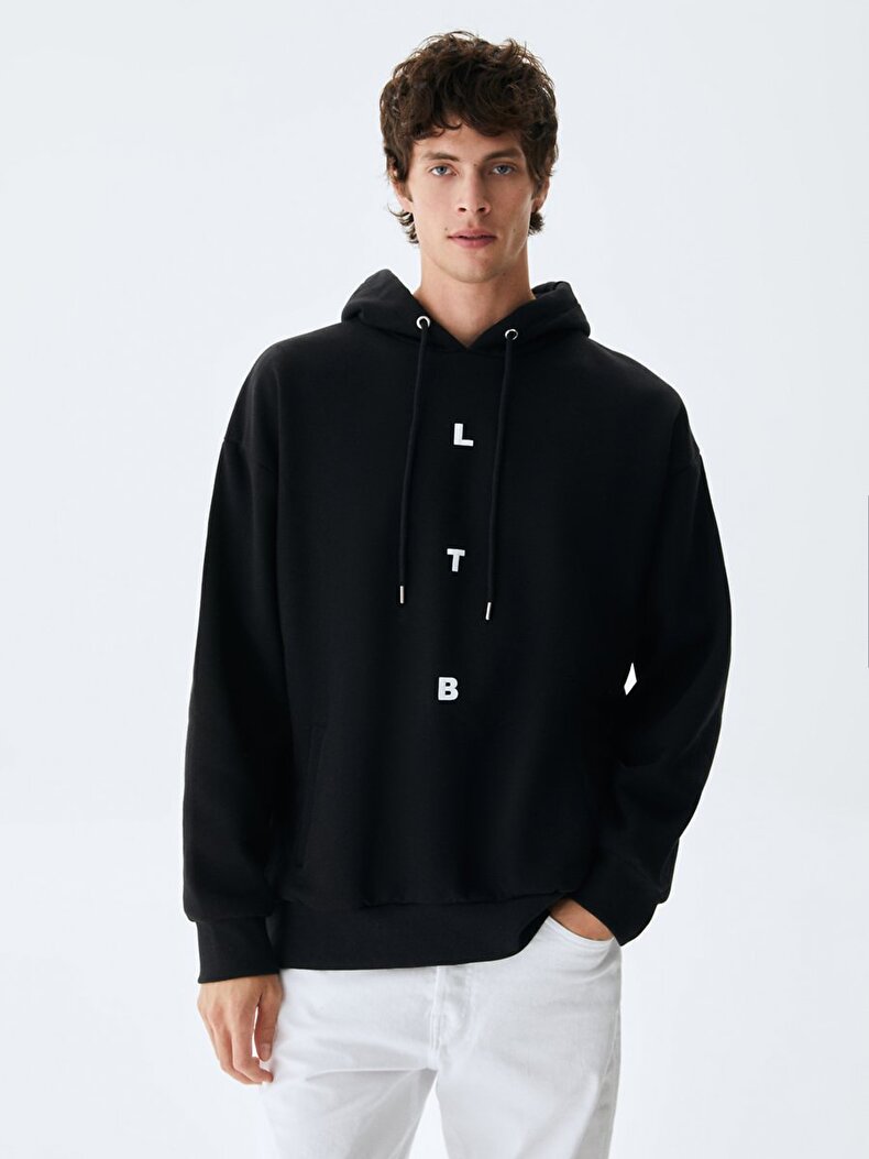 With Hood Print Schwarz Sweatshirt