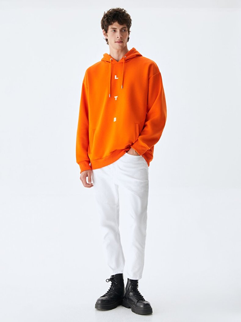 With Hood Print Orange Sweatshirt