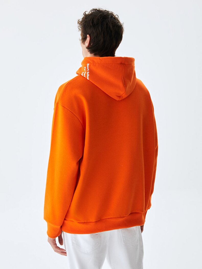 With Hood Print Orange Sweatshirt