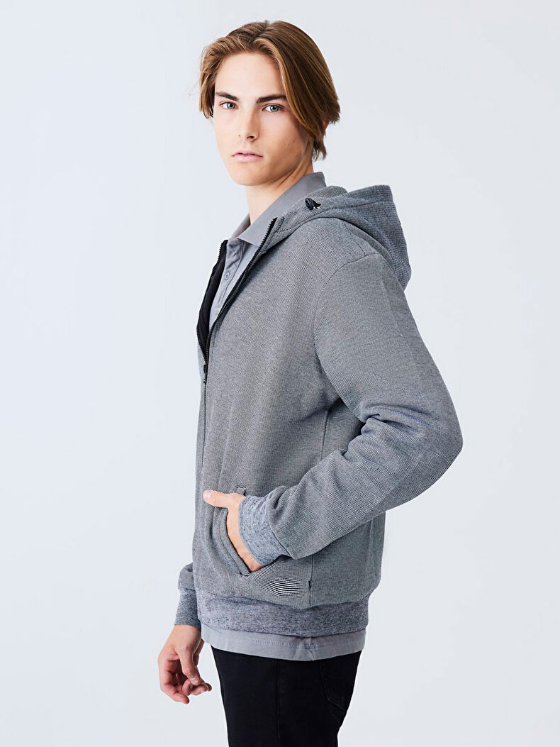 Gri Sweatshırt Fermuarlı Kapüşonlu