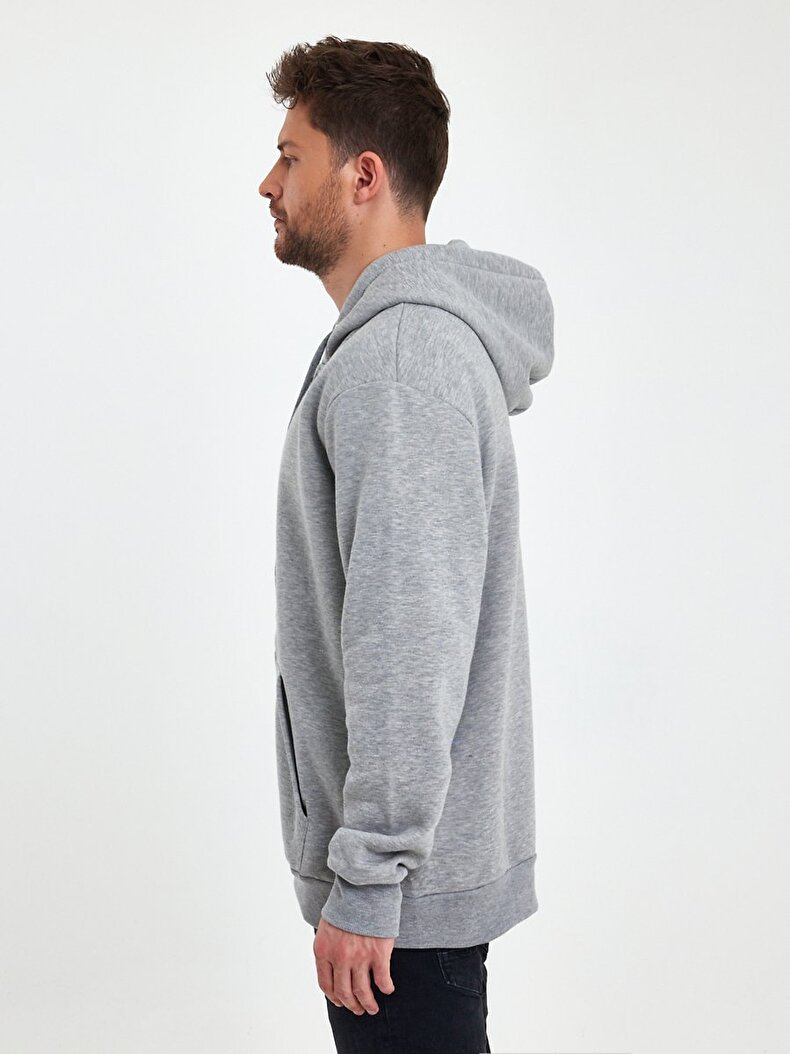 Fermuarlı Kapüşonlu Gri Sweatshırt