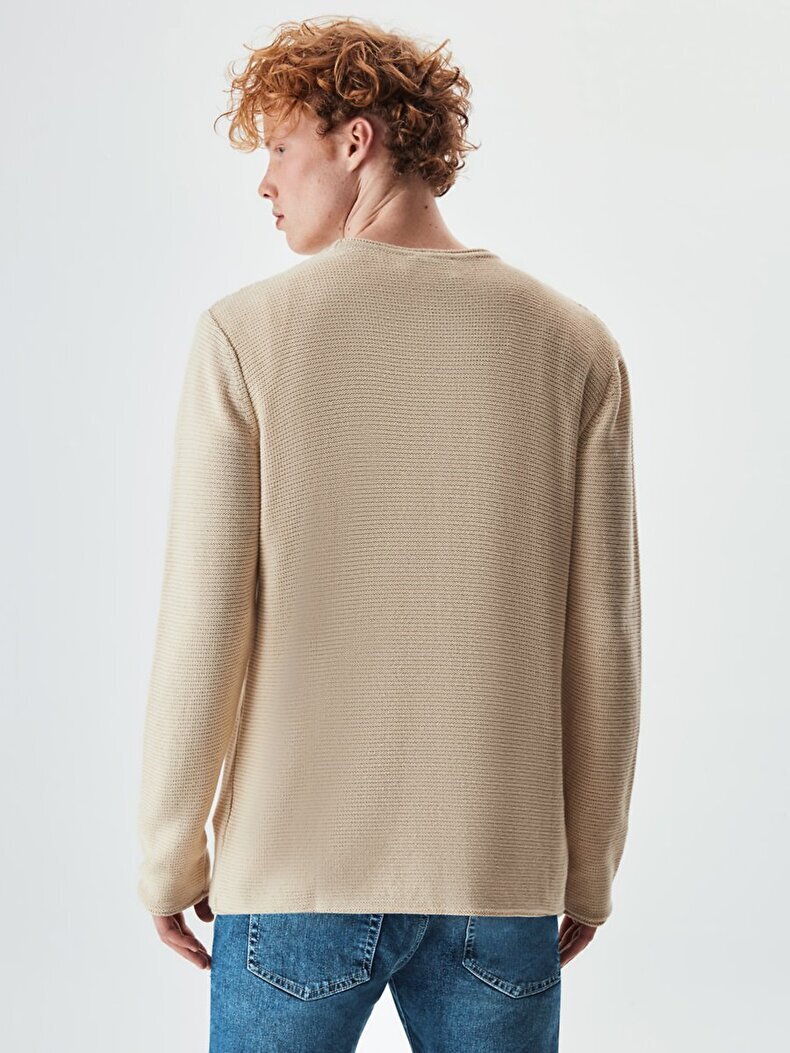 Textured Crew Neck Long Sleeve Knitwear Beige Pullover