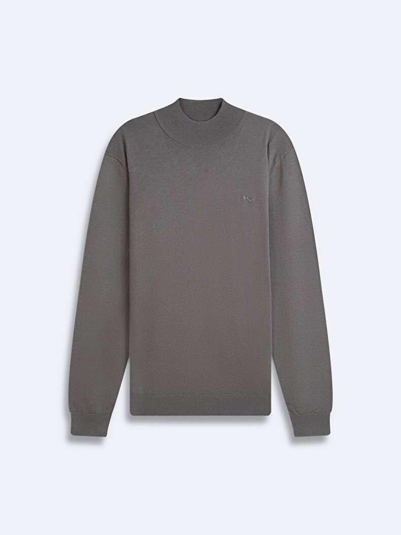 Straight Collar Long Sleeve Knitwear Grey Pullover