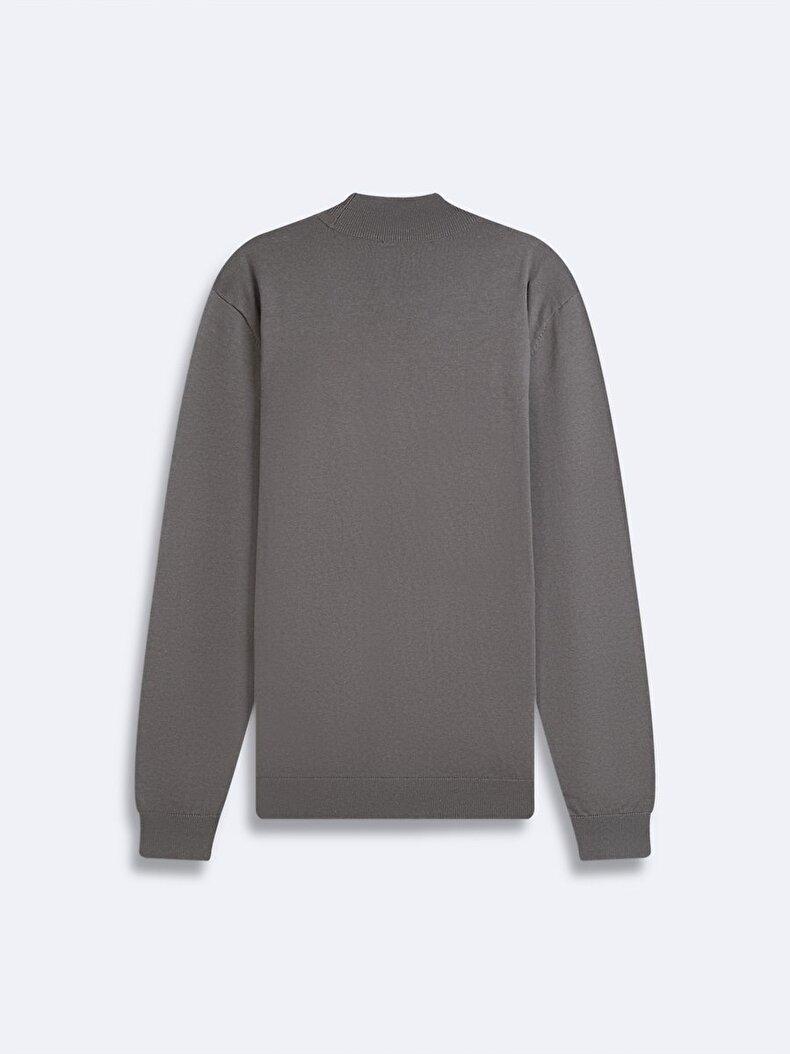 Straight Collar Long Sleeve Knitwear Grey Pullover