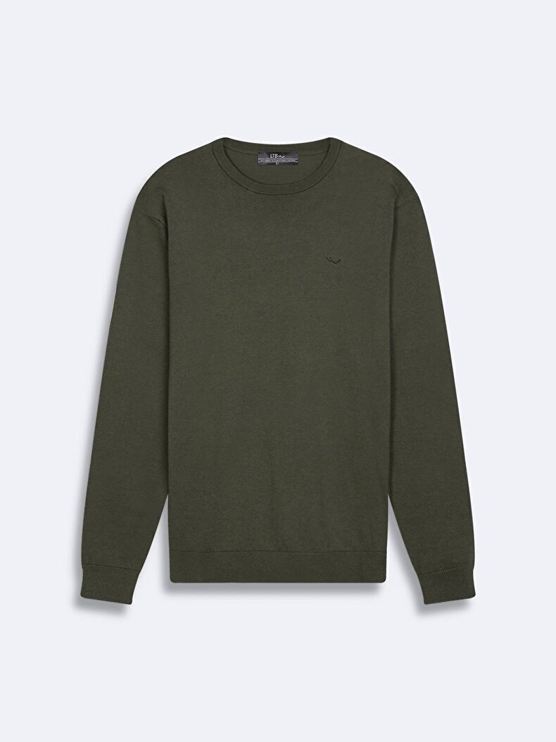 Basic Crew Neck Long Sleeve Knitwear Green Pullover