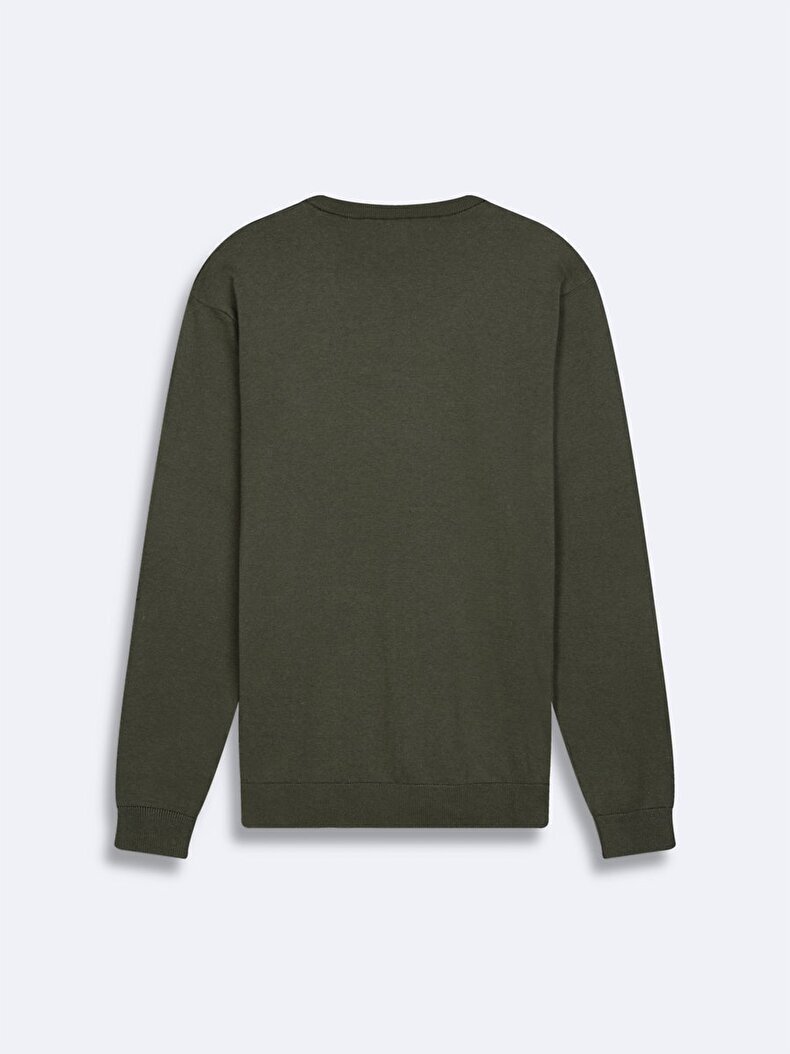 Basic Crew Neck Long Sleeve Knitwear Green Pullover