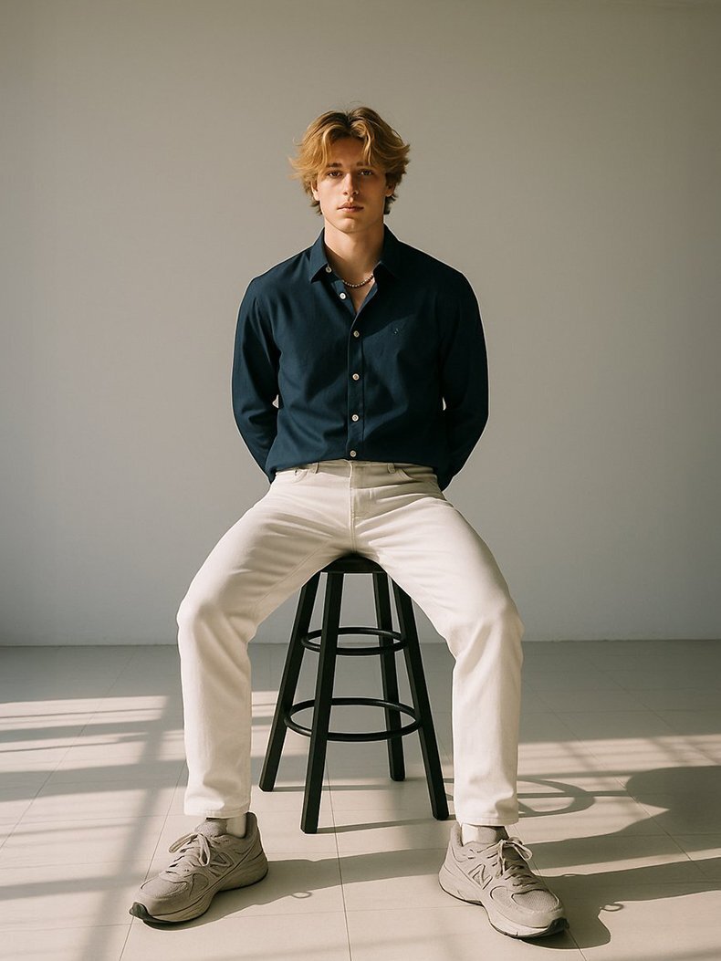 Basic Long Arm Oxford Navy Shirt
