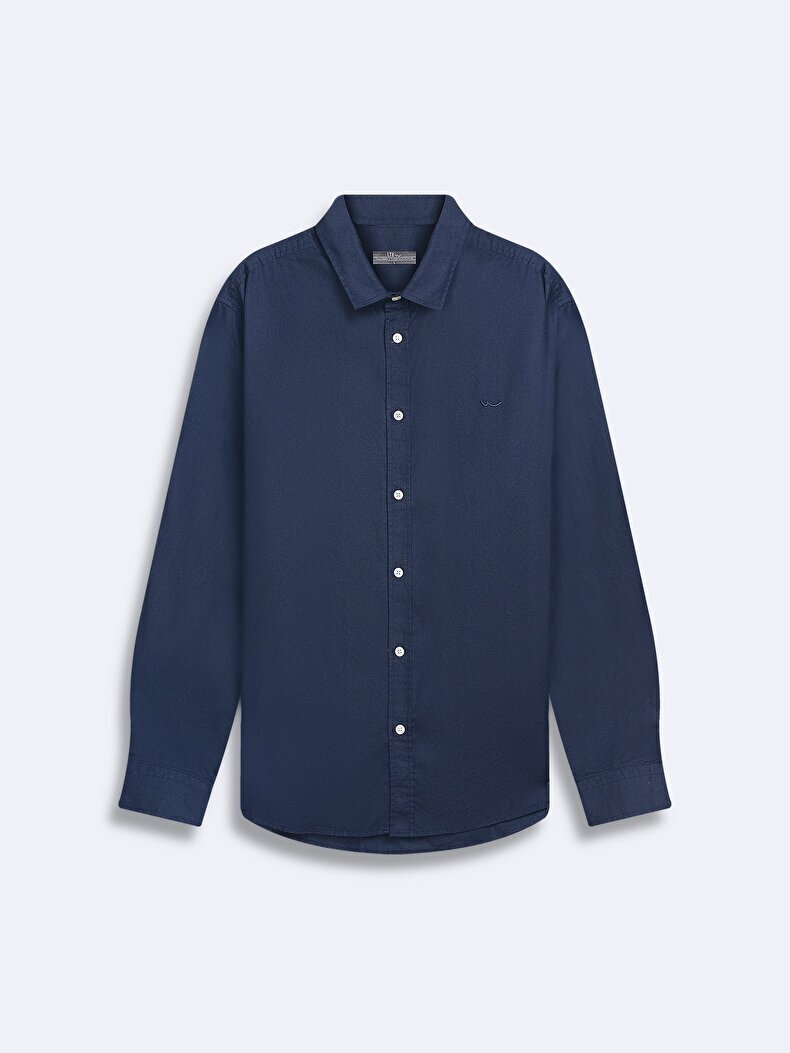 Basic Long Arm Oxford Navy Shirt