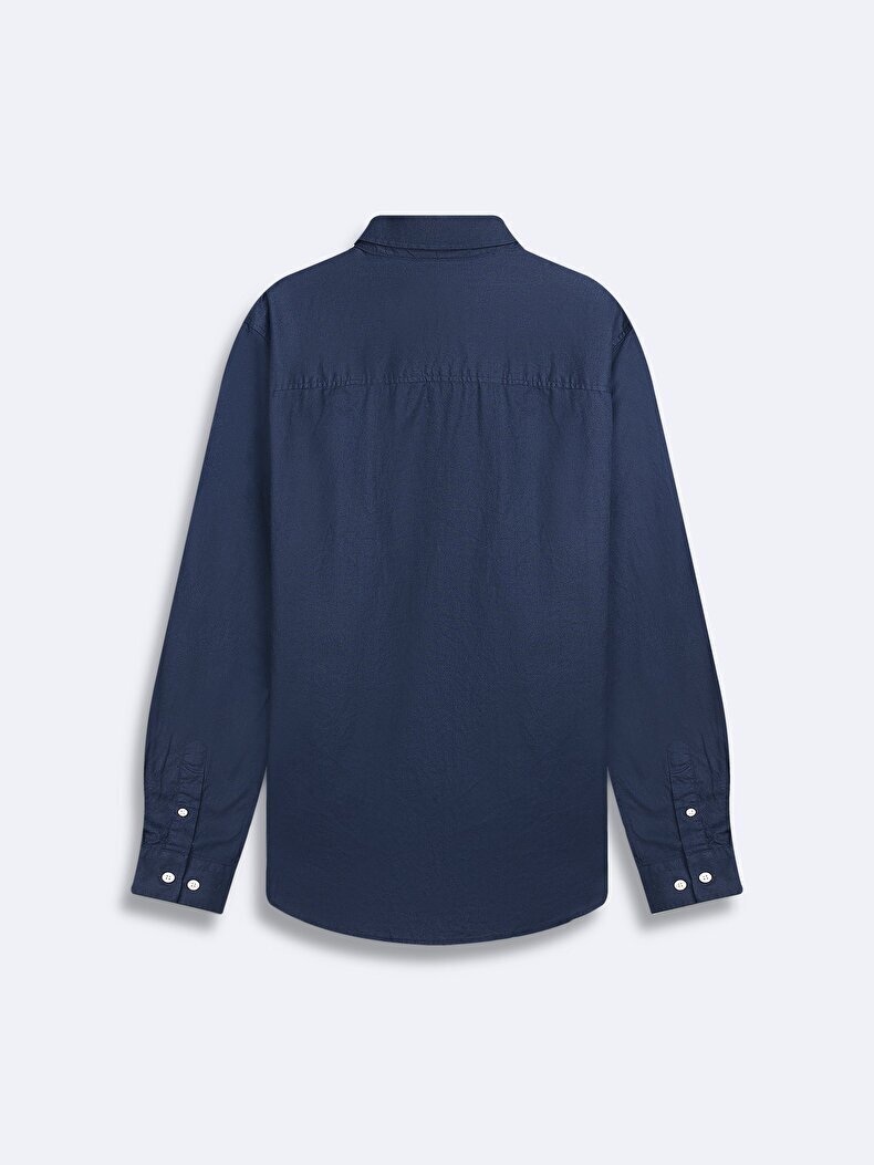 Basic Long Arm Oxford Navy Shirt