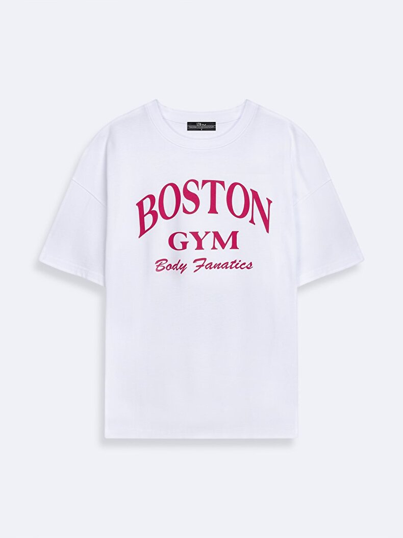 Boston Baskılı Beyaz T-shırt