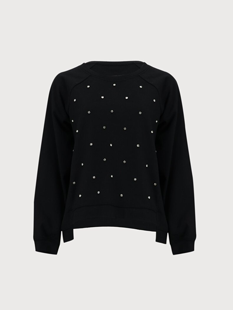 Parlak Taşlı Siyah Sweatshırt