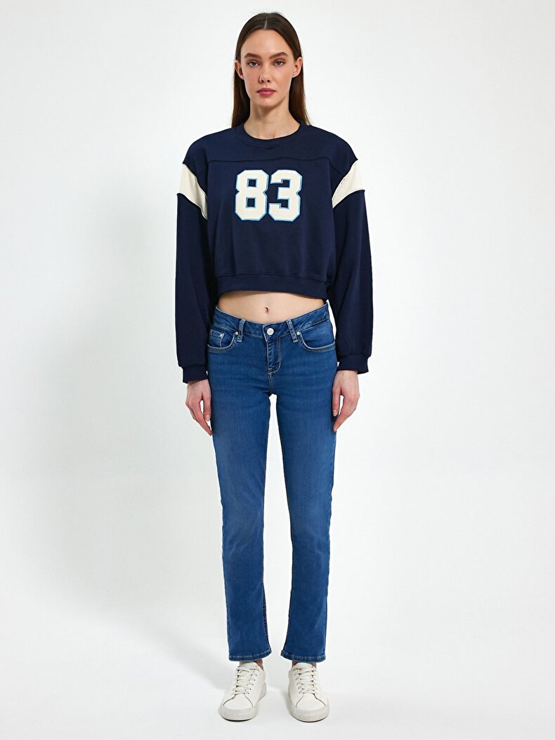 With Patch Cropped Navy Sweatshirt