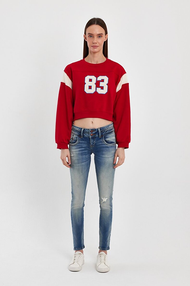 With Patch Cropped Red Sweatshirt