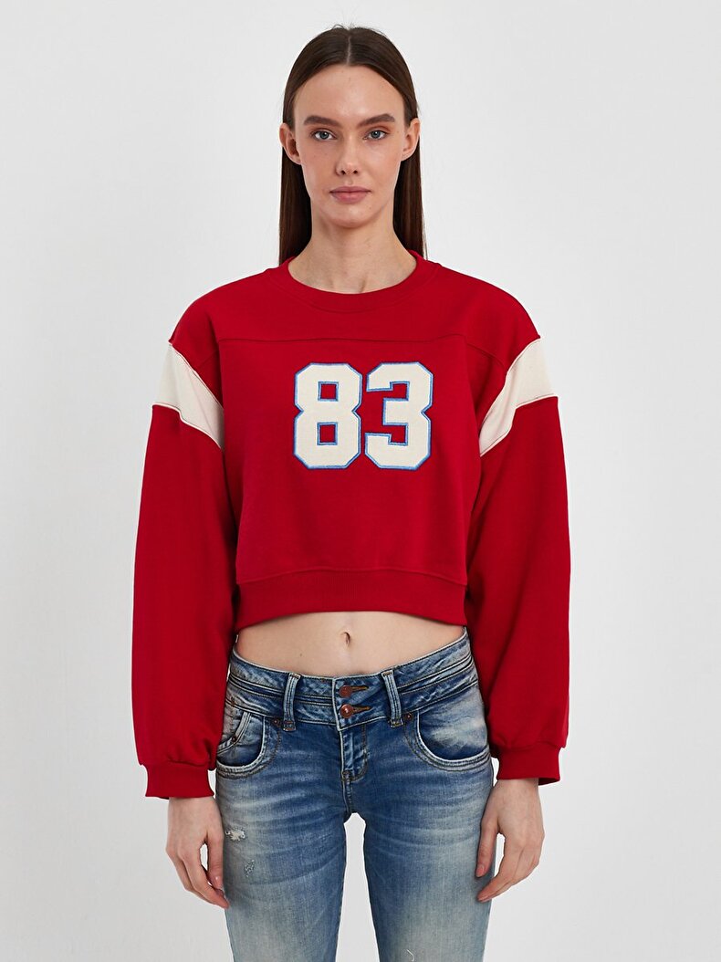 With Patch Cropped Red Sweatshirt