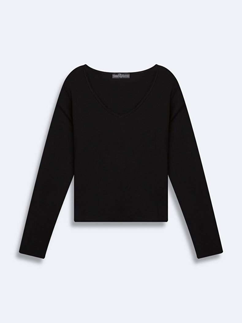 Incision V-neck Pale Looking Black T-shirt