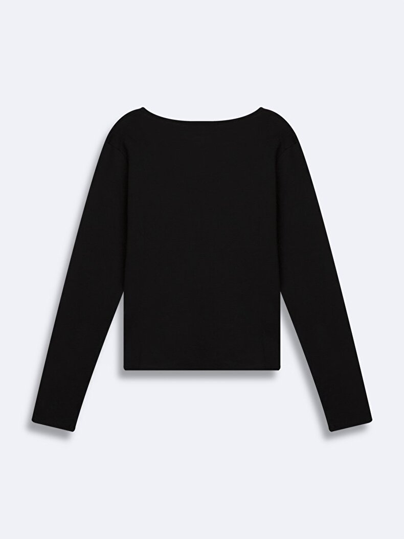 Incision V-neck Pale Looking Black T-shirt