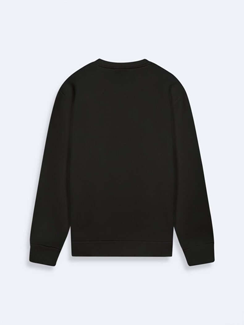 Crew Neck Long Sleeve Si̇gned Black Sweatshirt