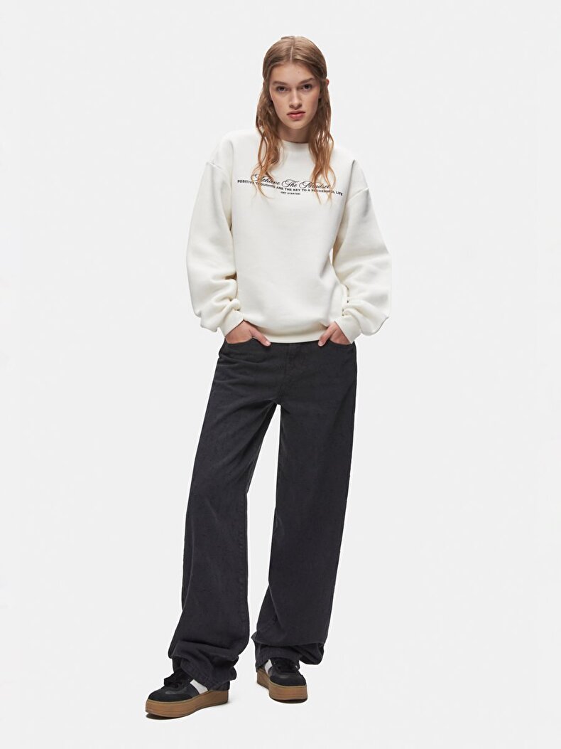 Print Crew Neck Long Sleeve Basic Lilac Sweatshirt