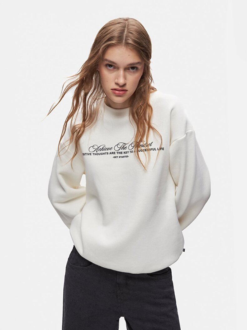 Print Crew Neck Long Sleeve Basic Lilac Sweatshirt