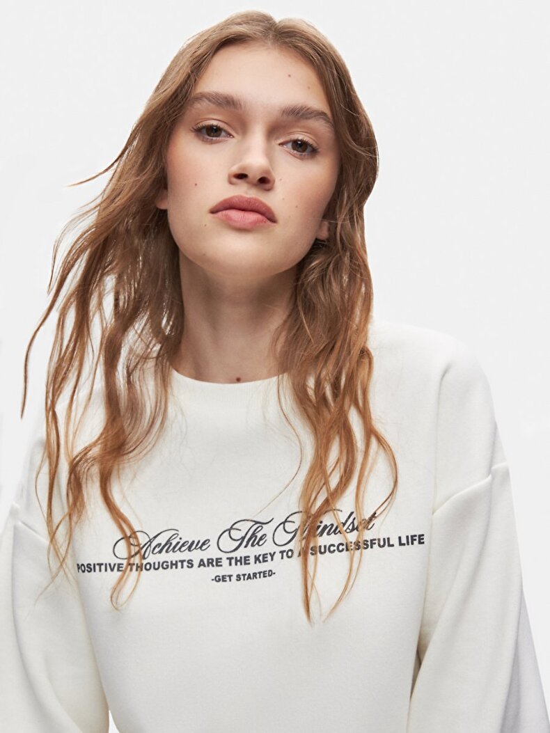 Print Crew Neck Long Sleeve Basic Lilac Sweatshirt