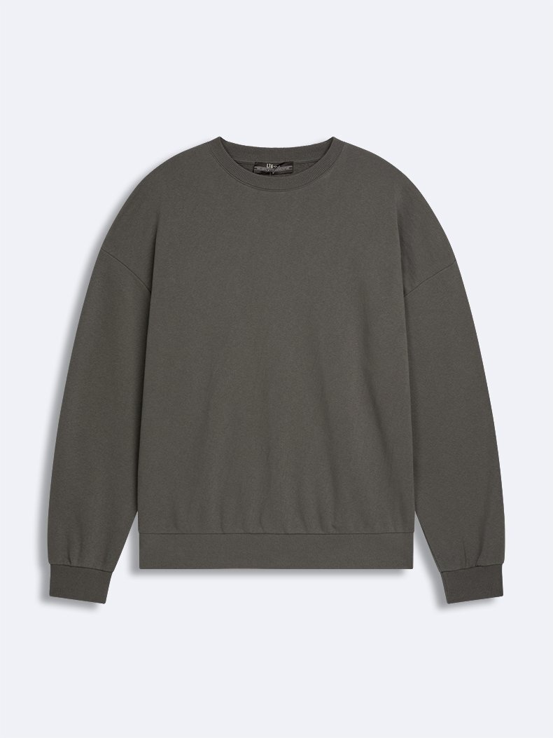 Sloganlı Sıfır Yaka Uzun Kollu Relaxed Fit Gri Sweatshırt