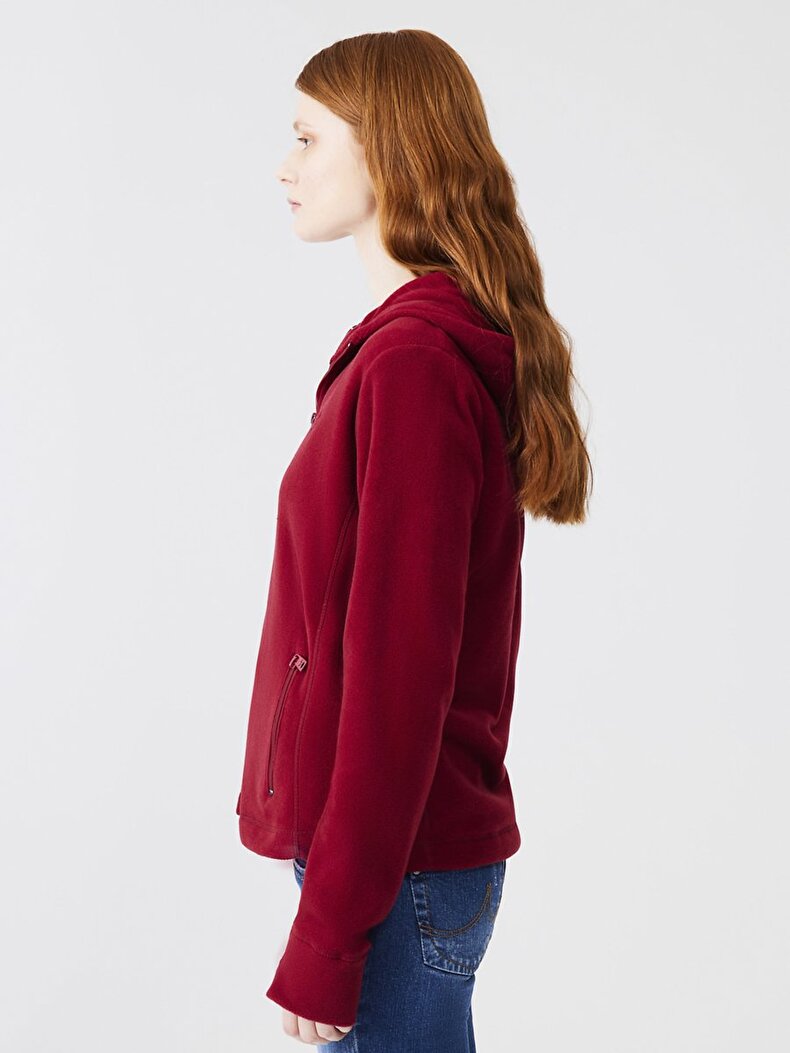 Düz Kapüşonlu Polar Fermuarlı Regular Fit Mor Sweatshırt