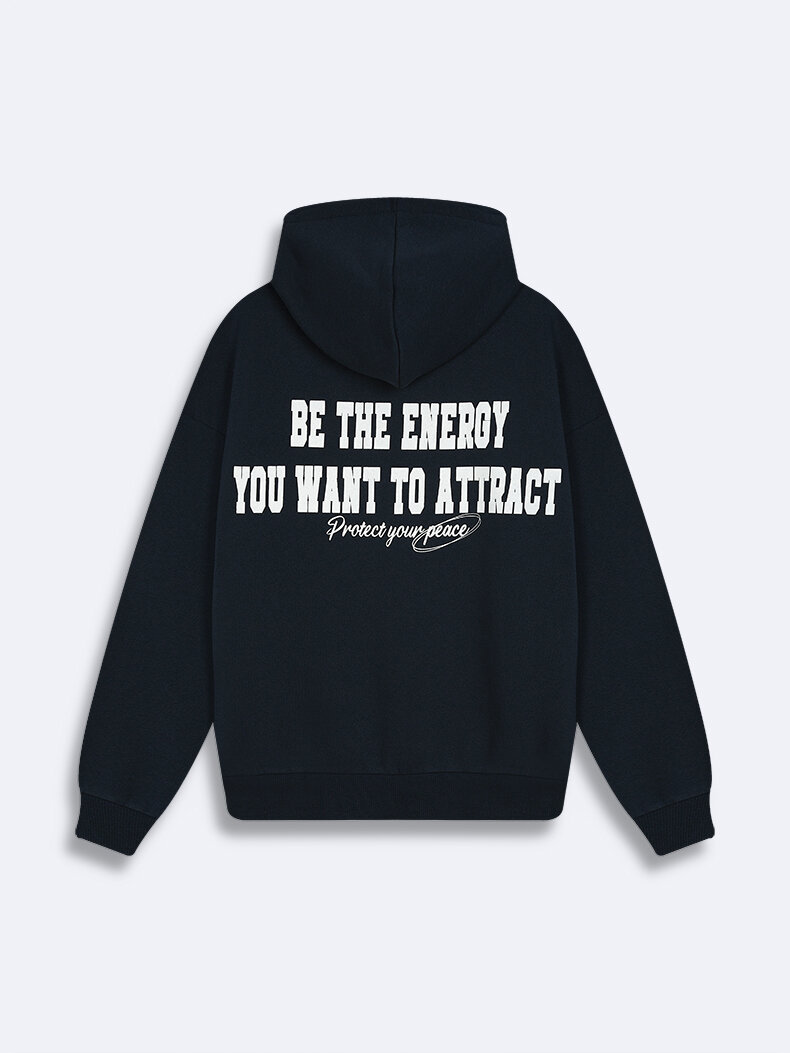 Surface With Print With Hood Without Zipper Relaxed Fi̇t Navy Sweatshirt