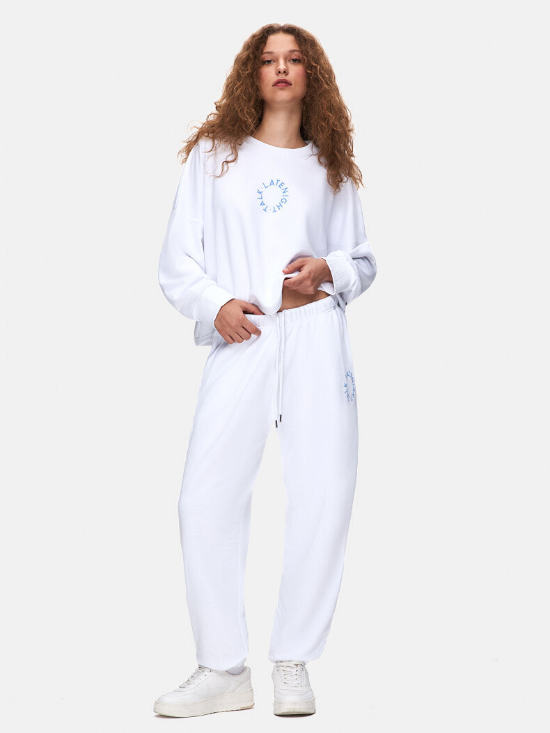 Surface With Print With Hood Without Zipper Boxy Fit White Sweatshirt
