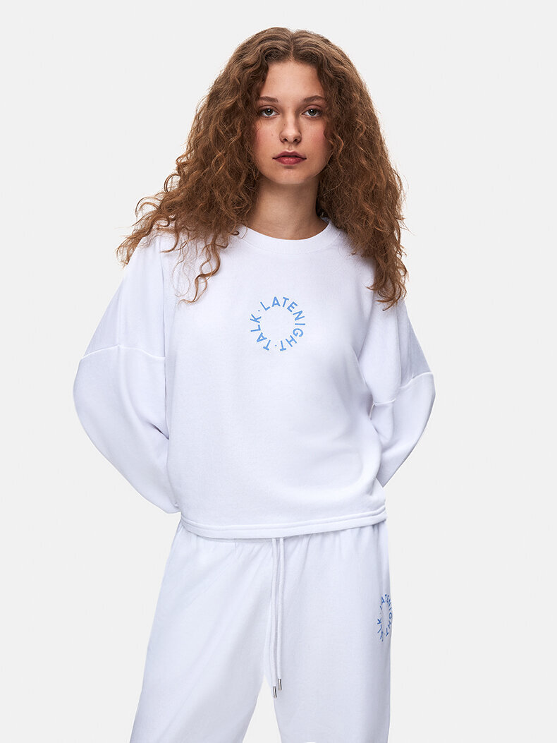 Surface With Print With Hood Without Zipper Boxy Fit White Sweatshirt