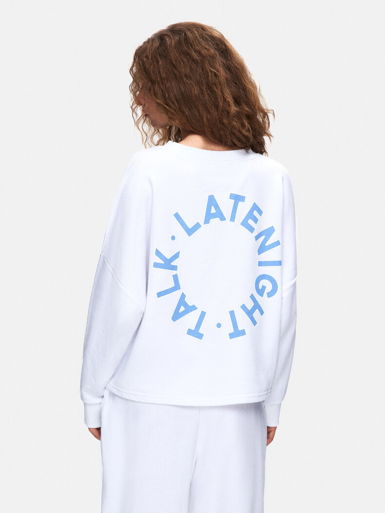Surface With Print With Hood Without Zipper Boxy Fit White Sweatshirt