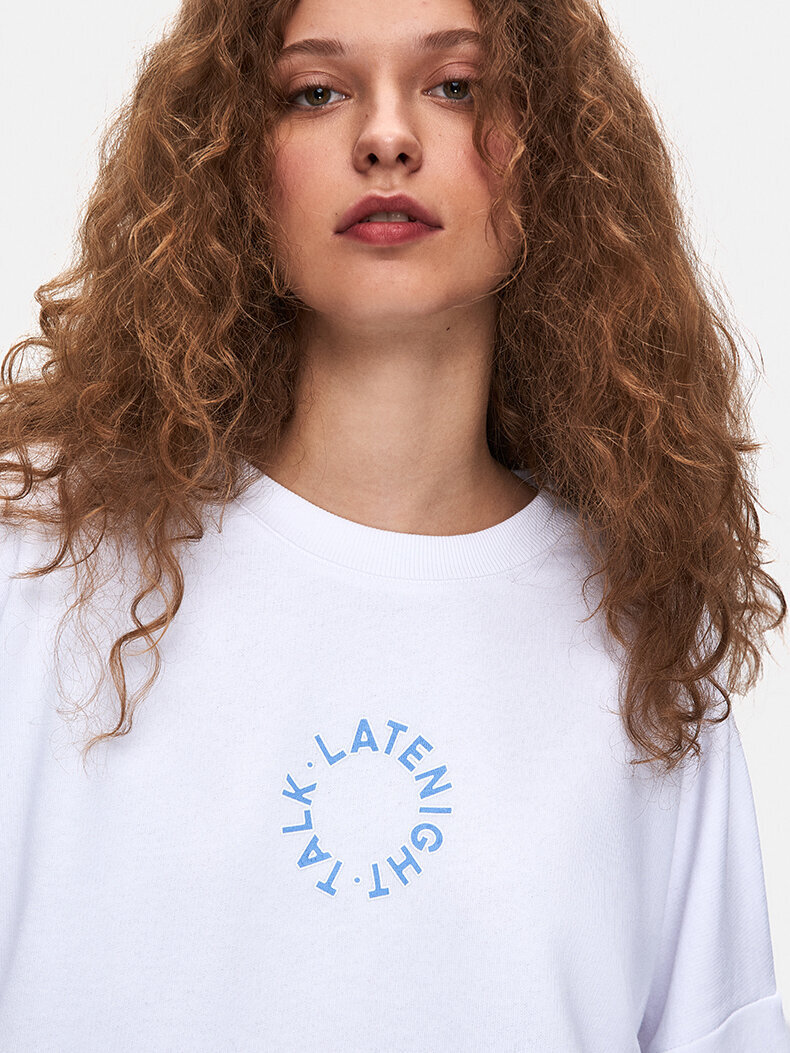 Surface With Print With Hood Without Zipper Boxy Fit White Sweatshirt