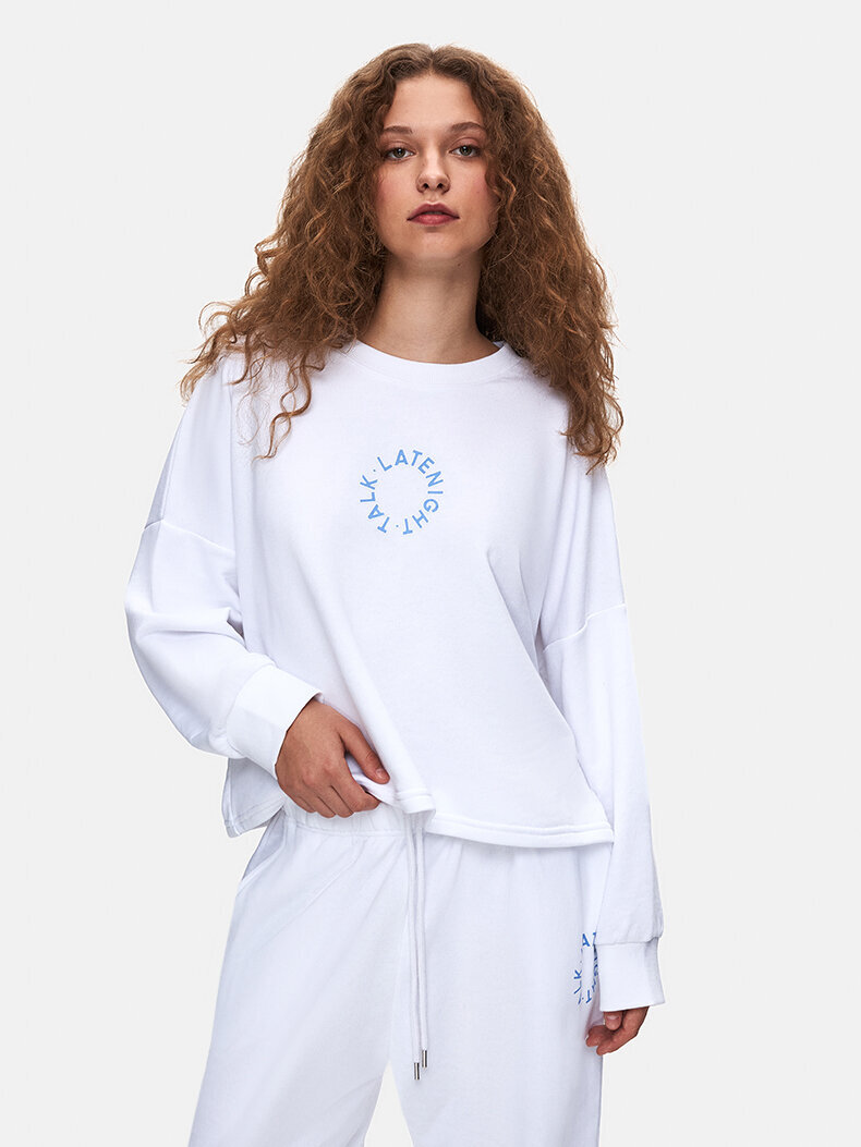 Surface With Print With Hood Without Zipper Boxy Fit White Sweatshirt