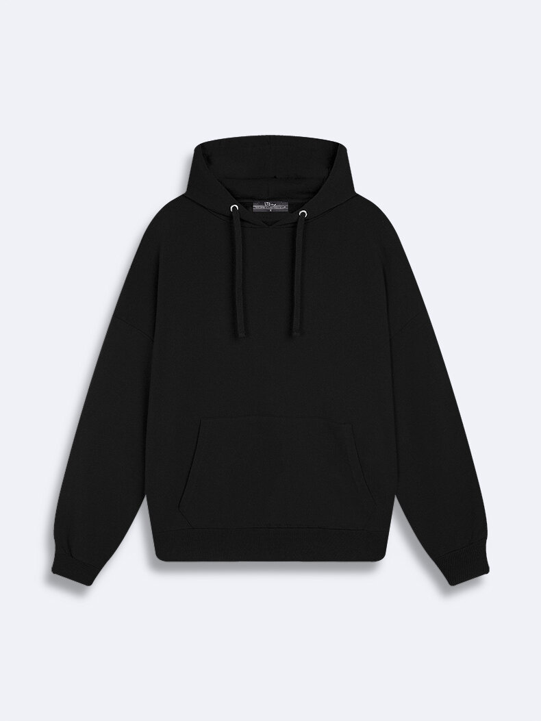 Surface With Print With Hood Without Zipper Oversized Fit Black Sweatshirt