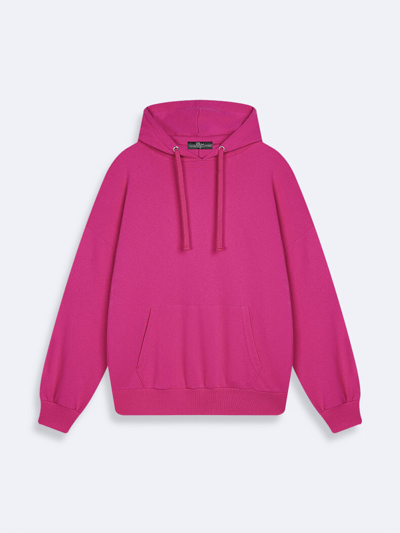 Sırtı Baskılı Kapüşonlu Fermuarsız Oversıze Fit Pembe Sweatshırt
