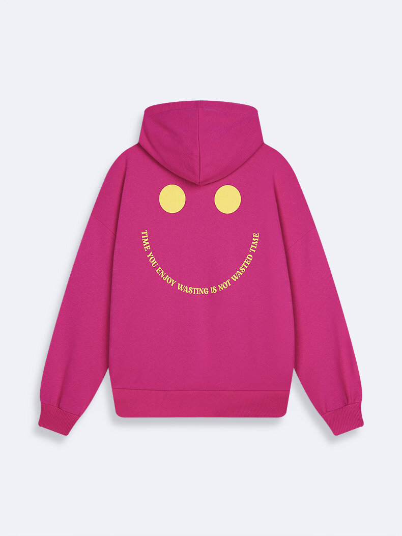 Sırtı Baskılı Kapüşonlu Fermuarsız Oversıze Fit Pembe Sweatshırt