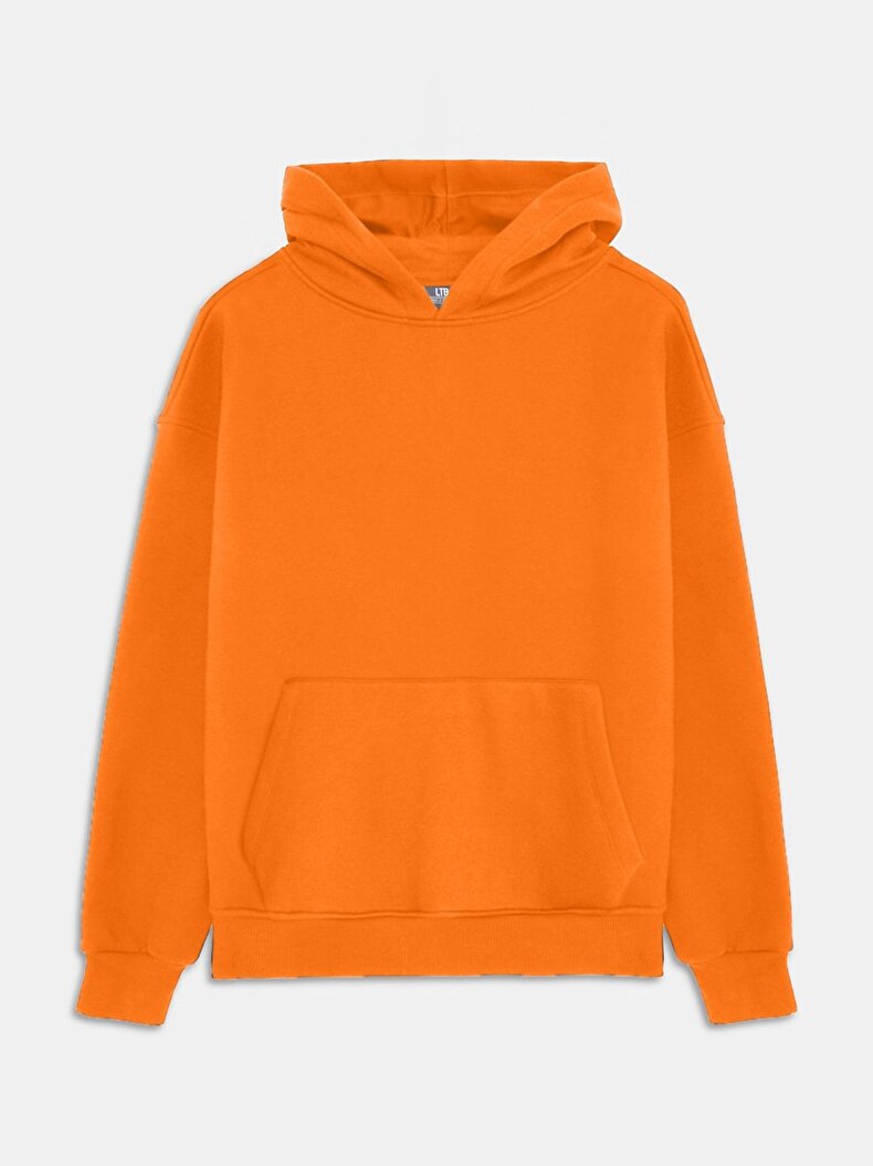 Sloganlı Kapüşonlu Fermuarsız Relaxed Fit Turuncu Sweatshırt