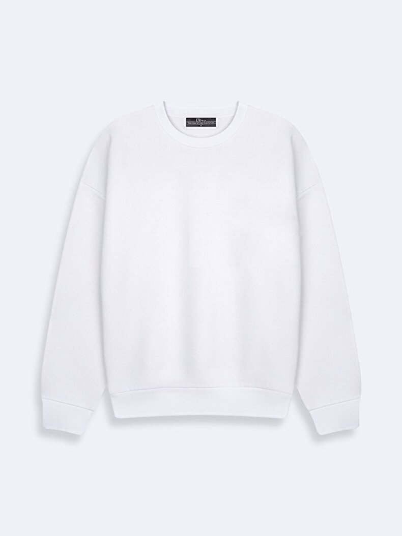 Düz Kapüşonlu Fermuarsız Regular Fit Beyaz Sweatshırt