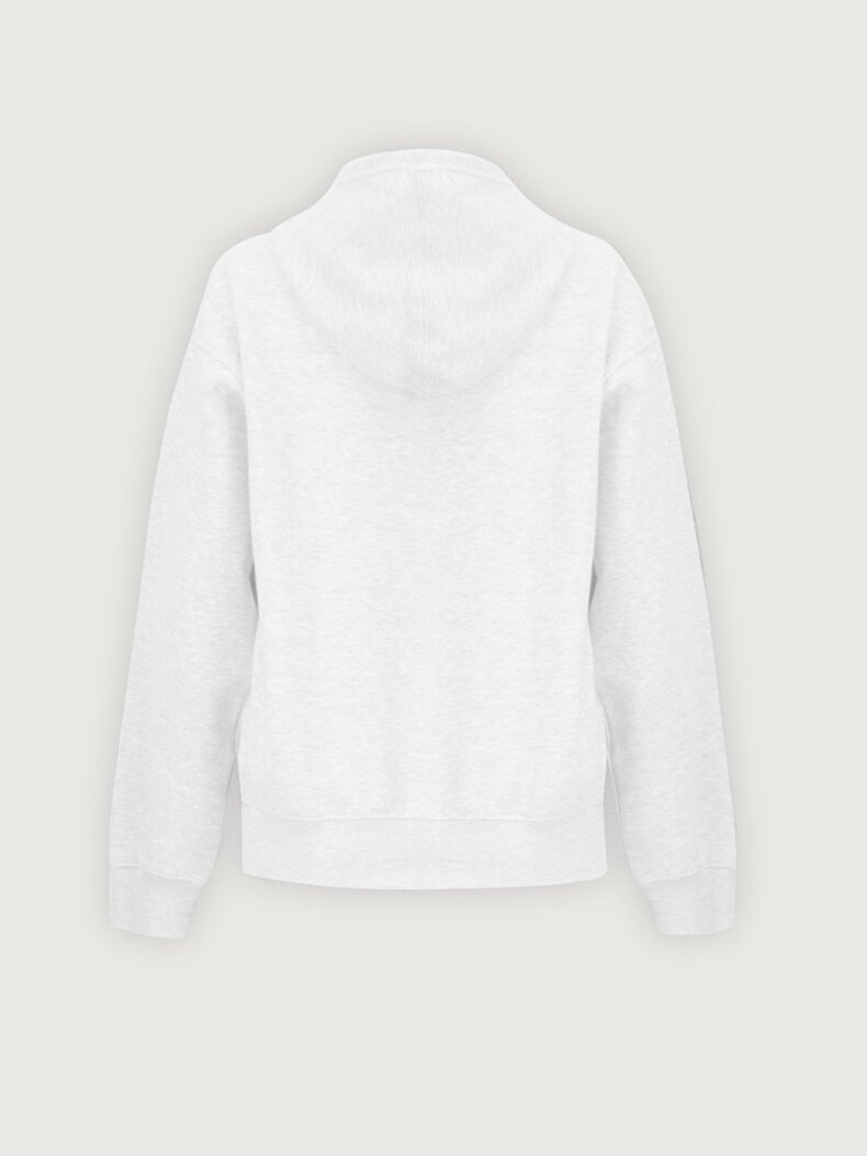 Düz Kapüşonlu Fermuarlı Relaxed Fit Beyaz Sweatshırt
