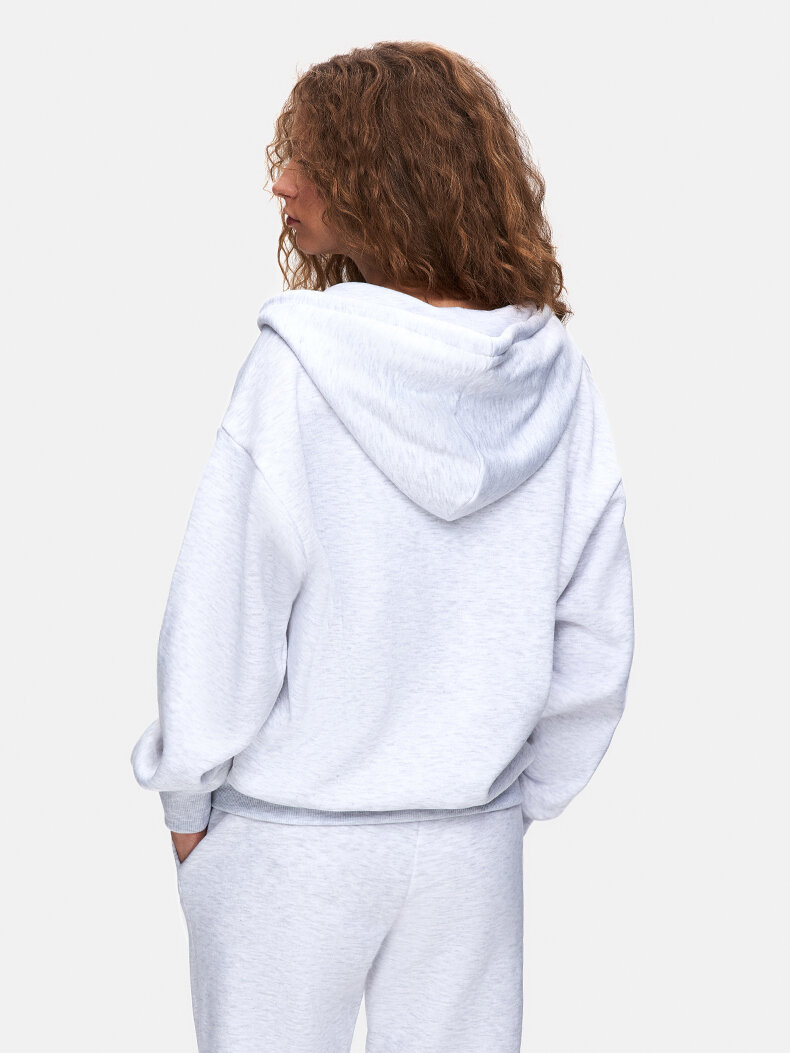 Düz Kapüşonlu Fermuarlı Relaxed Fit Gri Sweatshırt